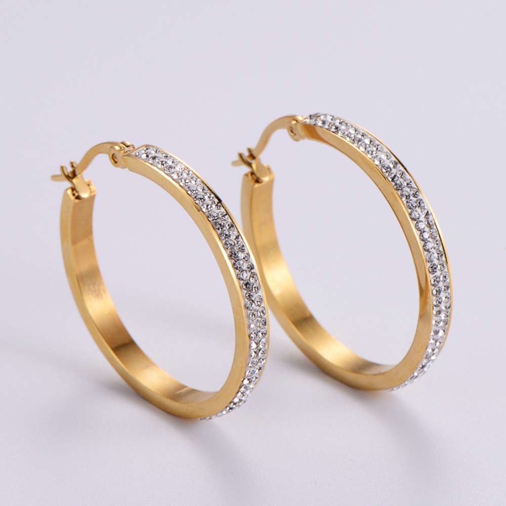 18k Gold Plated Stainless Steel Rhinestone Hoop Earrings